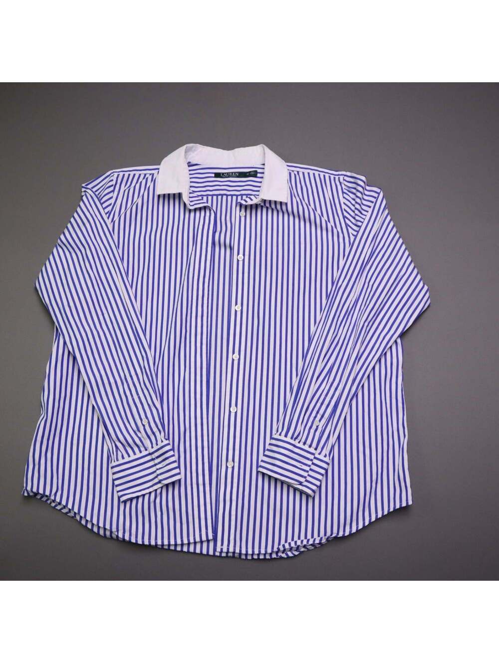 Lauren Ralph Lauren Womens Striped Button Down Shirt Size 16 Blue White Collar - Picture 2 of 8